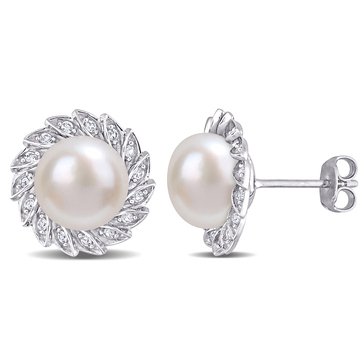 Sofia B. Freshwater Cultured Pearl and 1/3 cttw Created White Sapphire Halo Earrings