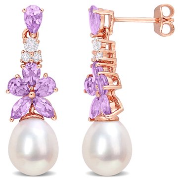 Sofia B. Amethyst, White Topaz & Rose de France and Freshwater Cultured Pearl Earrings