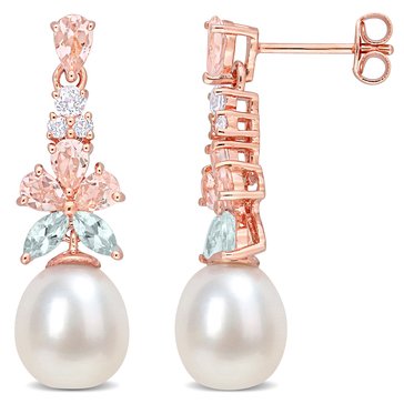 Sofia B. Morganite, White Topaz and Aquamarine and Freshwater Cultured Pearl Earrings