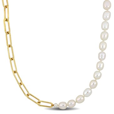Sofia B. Freshwater Cultured Rice Pearl and Oval Link Chain Necklace