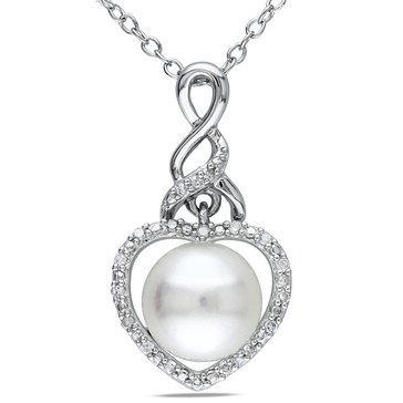Sofia B. Freshwater Cultured Pearl and Diamond Heart Pendant