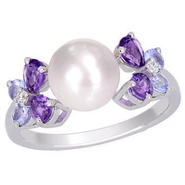 Sofia B. Freshwater Cultured Pearl, Diamond, Tanzanite and Amethyst Ring