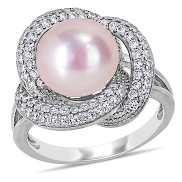 Sofia B. Cultured Freshwater Pink Pearl and 3/4 cttw Cubic Zirconia Interlaced Halo Ring
