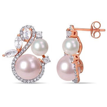Sofia B. Cultured Pink Freshwater Pearl, White Topaz and 1/3 cttw Diamond Earrings