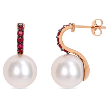 Sofia B. Cultured Freshwater Pearl and Ruby Drop Earrings