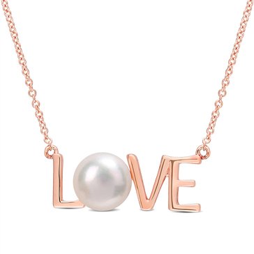 Sofia B. 10K Rose Gold Freshwater Cultured Pearl LOVE Necklace