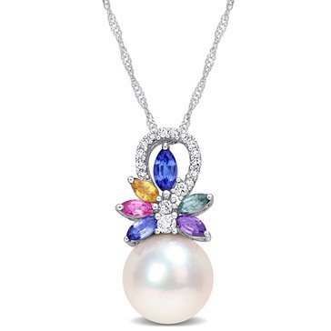 Sofia B. Cultured Freshwater Pearl, Multi-Sapphire, and Diamond Accent Flower Pendant