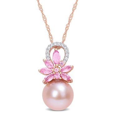 Sofia B. Cultured Freshwater Pearl, Pink Sapphire and Diamond Accent Flower Pendant
