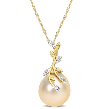 Sofia B. Cultured Golden South Sea Pearl and Diamond Accent Leaf Pendant