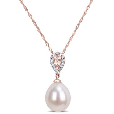 Sofia B. 10K Rose Gold Cultured Pearl, Morganite and Diamond-Accent Drop Pendant