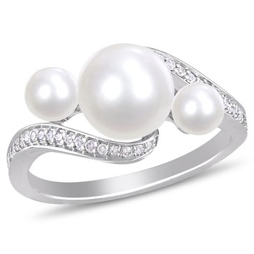 Sofia B. Cultured Freshwater Pearl and 1/6 cttw Diamonds 3-Stone Crossover Ring