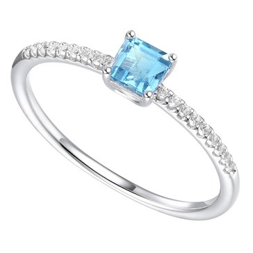Emerald Cut Blue Topaz and Diamond Ring