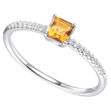 Emerald Cut Citrine and Diamond Ring