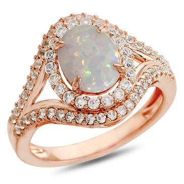 Oval Shape Created Opal and Lab Created White Sapphire Ring