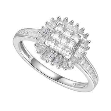 Cubic Zirconia Cluster Baguette Halo Ring