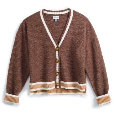 Yarn & Sea Women's V-Neck Button Front Tipped Cloud Mossy Sweater Cardie (Juniors)
