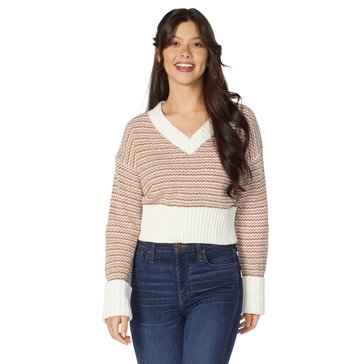 Yarn & Sea Women's V-Neck Reverse Tuck Matte Chenille Sweater (Juniors)
