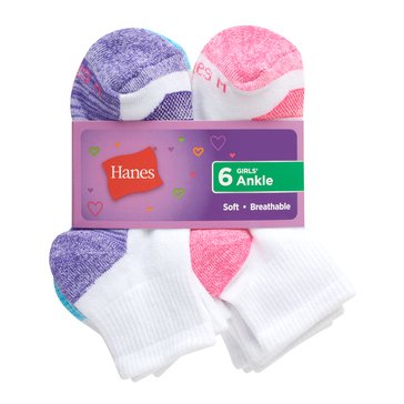 Hanes Girls' Cool Comfort Ankle Socks, 6-Pack