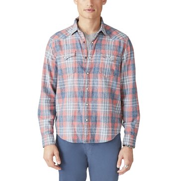Lucky Brand Men's Indigo Plaid Western Long Sleeve Shirt