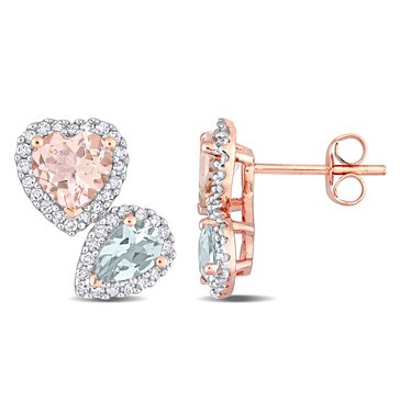 Sofia B. 2 1/10 cttw Heart Shape Morganite & Blue Topaz Diamond Stud Earrings