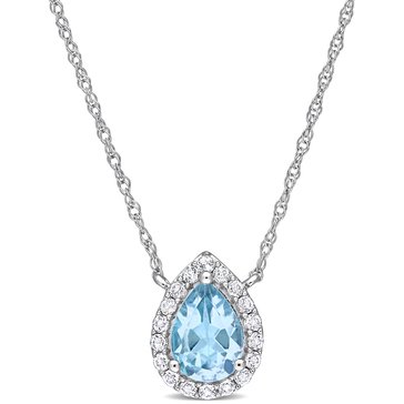 Sofia B. 1 1/10 cttw Pear-Shape Sky Blue Topaz & White Topaz Halo Necklace
