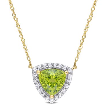 Sofia B. 1 1/2 ct Trilliant-Cut Peridot & White Topaz Halo Necklace