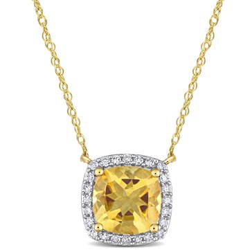 Sofia B. 1 1/3 ct  Citrine and1/8 cttw Diamond Cushion-Cut Halo Necklace