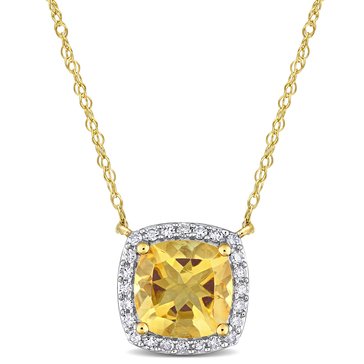 Sofia B. 1 1/3 ct  Citrine and1/8 cttw Diamond Cushion-Cut Halo Necklace