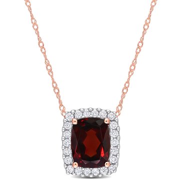 Sofia B. 2 1/5 ct Cushion-Cut Garnet and 1/4 cttw Diamond Halo Necklace