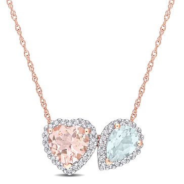 Sofia B. 1 3/4 cttw Heart Shape Morganite, Blue Topaz and 1/5 cttw Diamond Pendant