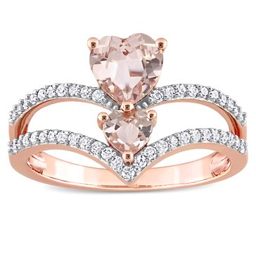Sofia B. 7/8 cttw Heart Shape Morganite and 1/4 cttw Diamond 2-Stone Open Engagement Ring