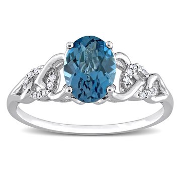 Sofia B. 1 5/8 cttw Oval London Blue Topaz & Diamond Accent Link Ring
