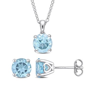 Sofia B. 4 3/5 cttw Blue Topaz & Sky Solitaire Pendant & Stud Earrings Set
