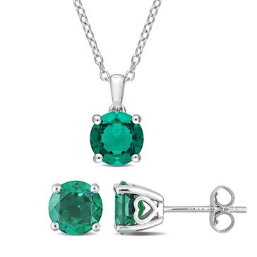 Sofia B. 3 1/2 cttw Created Emerald Solitaire Pendant & Stud Earrings Set