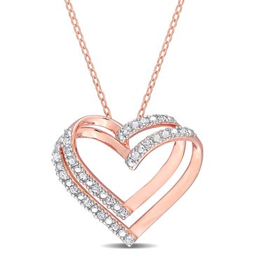 Sofia B. 1/5 cttw Diamond Open Heart Rose Plated Sterling Silver Chain Pendant