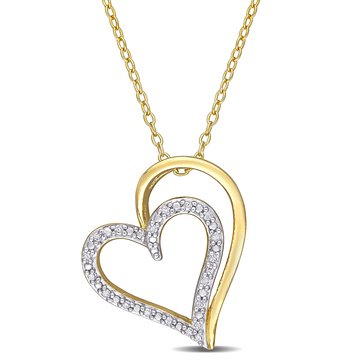 Sofia B. 1/10 cttw Diamond Yellow Plated Sterling Silver Double Heart Pendant