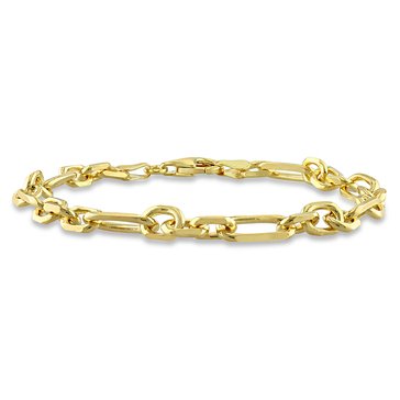 Sofia B. 18K Yellow Gold Plated Sterling Silver Diamond Cut Figaro Chain Bracelet 