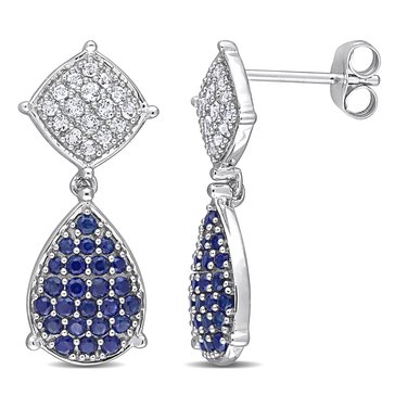 Sofia B. 1 1/3 cttw White Topaz & Sapphire Geometrical Teardrop Earrings