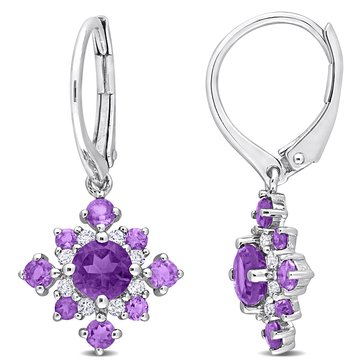 Sofia B. 2 1/10 cttw Amethyst, African Amethyst & White Topaz Cluster Leverback Drop Earrings