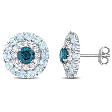 Sofia B. 4 1/3 cttw London Blue Topaz, Sky Blue Topaz & White Topaz Double Halo Stud Earrings