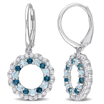 Sofia B. 2 cttw Sky Blue Topaz, London Blue Topaz & White Topaz Open Circle Drop Leverback Earrings