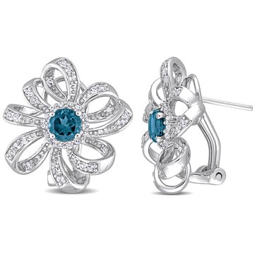 Sofia B. 1 7/8 cttw London Blue Topaz & White Topaz Flower Omega Clip Earrings