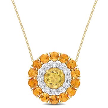 Sofia B. 11 2/5 cttw Citrine, Madeira Citrine & White Topaz Double Circle Halo Pendant