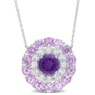 Sofia B. 11 1/4 cttw Amethyst, African Amethyst & White Topaz Double Halo Circle Pendant