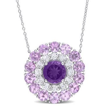 Sofia B. 11 1/4 cttw Amethyst, African Amethyst & White Topaz Double Halo Circle Pendant