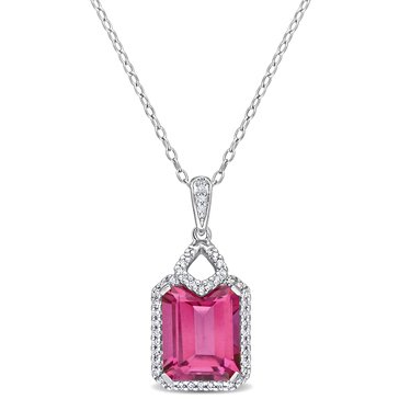 Sofia B. 5 3/5 cttw Pink Topaz & 1/4 cttw Diamond Halo Pendant
