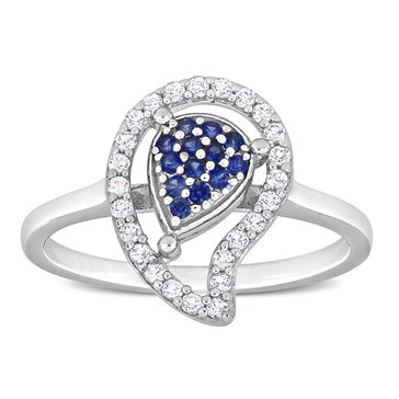 Sofia B. 3/8 cttw White Topaz & Created Blue Sapphire Teardrop Halo Ring