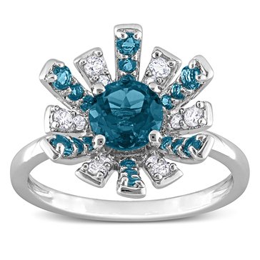 Sofia B. 1 3/4 cttw London Blue Topaz & White Topaz Starburst Cocktail Ring
