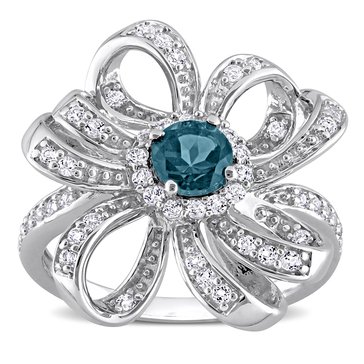 Sofia B. 1 cttw London Blue Topaz & White Topaz Flower Cocktail Ring