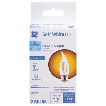 GE 6W LED Decorative Medium Base Bent Tip Sw 2-Pack Light Bulbs